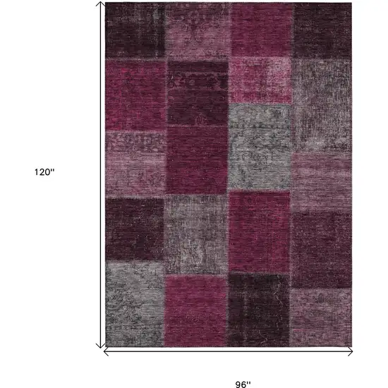 Merlot Burgundy And Gray Patchwork Washable Indoor Outdoor Area Rug Photo 3