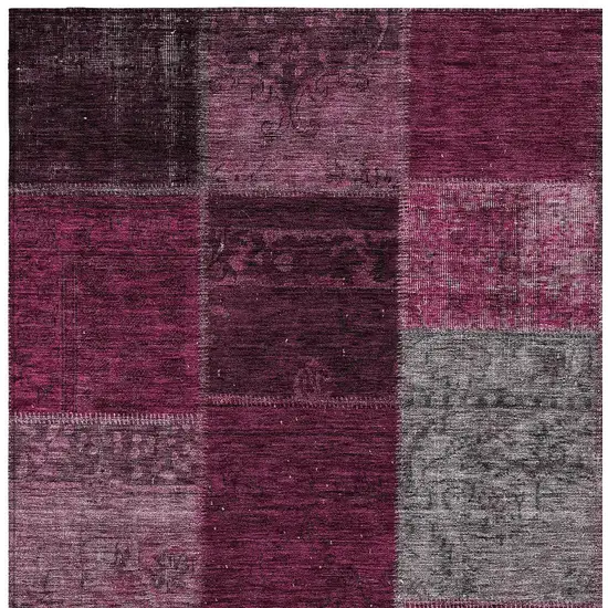 Merlot Burgundy And Gray Patchwork Washable Indoor Outdoor Area Rug Photo 5