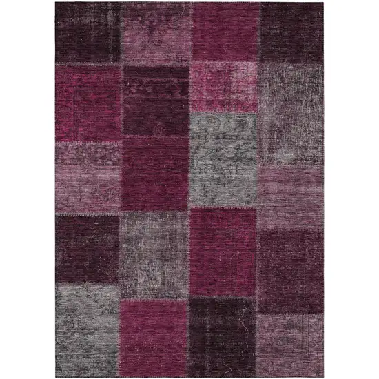 Merlot Burgundy And Gray Patchwork Washable Indoor Outdoor Area Rug Photo 2