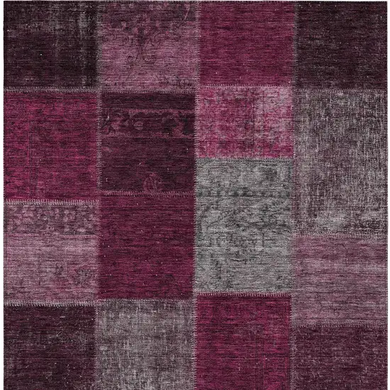 Merlot Burgundy And Gray Patchwork Washable Indoor Outdoor Area Rug Photo 6