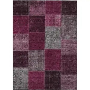 Photo of Merlot Burgundy And Gray Patchwork Washable Indoor Outdoor Area Rug