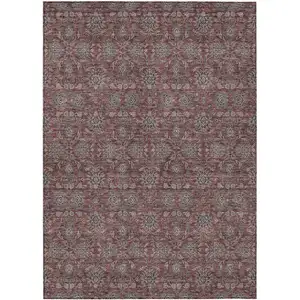 Photo of Merlot Gray And Taupe Floral Washable Indoor Outdoor Area Rug