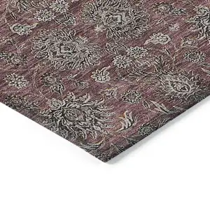 Photo of Merlot Gray And Taupe Floral Washable Indoor Outdoor Area Rug