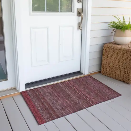 Merlot Striped Washable Non Skid Indoor Outdoor Area Rug Photo 8