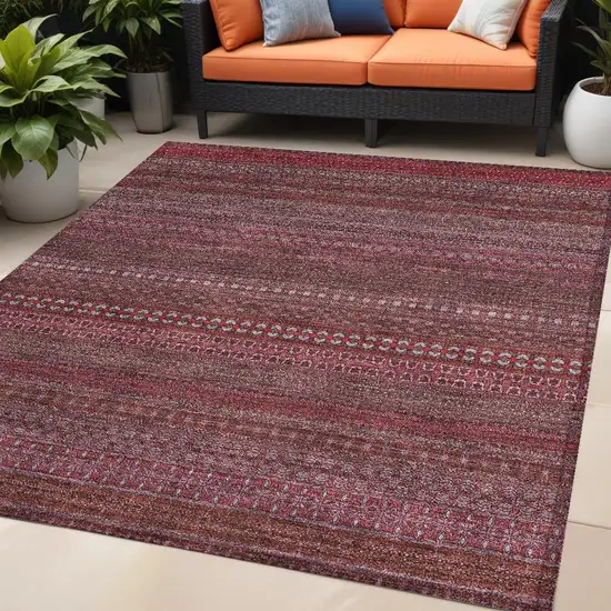 Merlot Striped Washable Non Skid Indoor Outdoor Area Rug Photo 1