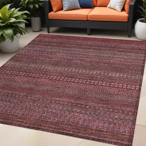 Photo of Merlot Striped Washable Non Skid Indoor Outdoor Area Rug