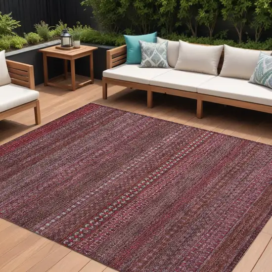 Merlot Striped Washable Non Skid Indoor Outdoor Area Rug Photo 1