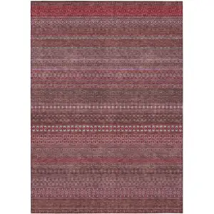 Photo of Merlot Striped Washable Non Skid Indoor Outdoor Area Rug