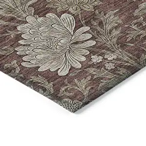 Photo of Merlot Taupe And Beige Floral Washable Indoor Outdoor Area Rug