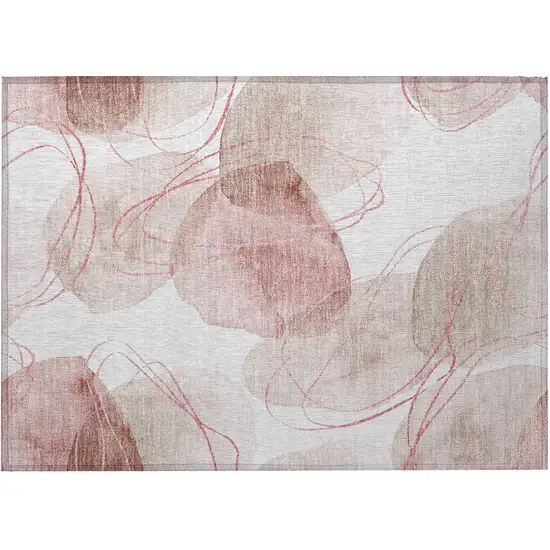 Merlot and Ivory Abstract Washable Non Skid Indoor Outdoor Area Rug Photo 5