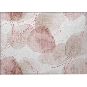 Photo of Merlot and Ivory Abstract Washable Non Skid Indoor Outdoor Area Rug