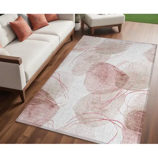 Merlot and Ivory Abstract Washable Non Skid Indoor Outdoor Area Rug Photo 1