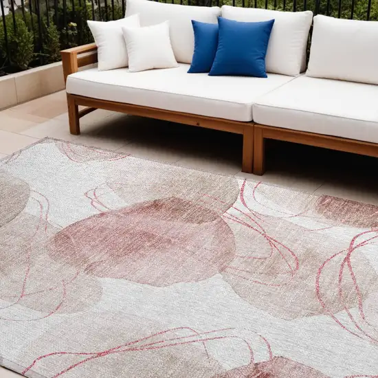 Merlot and Ivory Abstract Washable Non Skid Indoor Outdoor Area Rug Photo 1