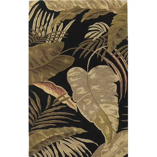 5'X8' Midnight Black Hand Tufted Tropical Leaves Indoor Area Rug Photo 2