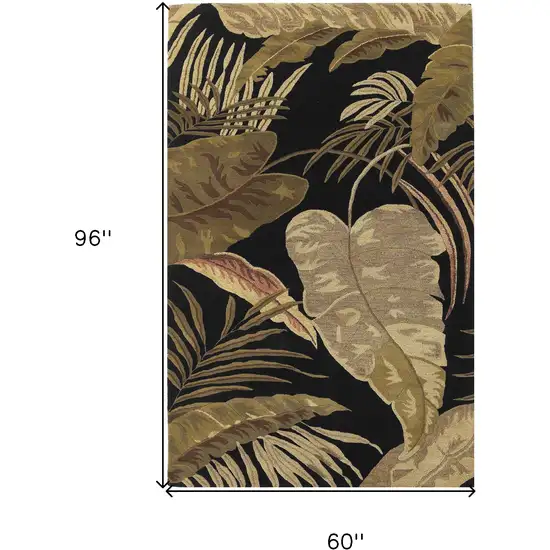 5'X8' Midnight Black Hand Tufted Tropical Leaves Indoor Area Rug Photo 3