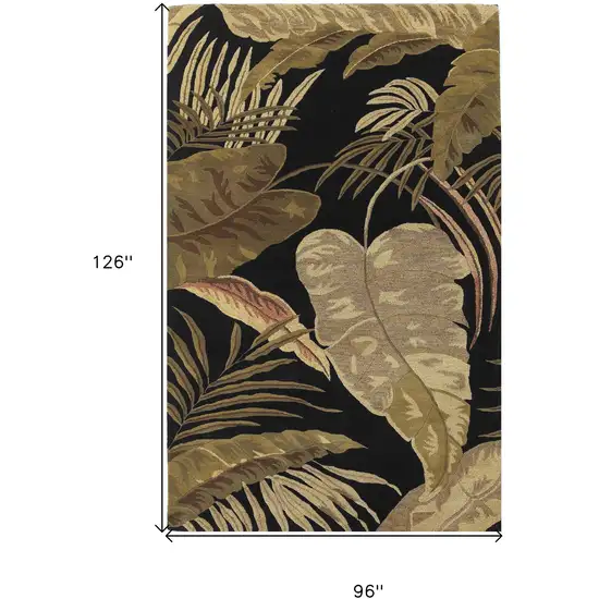 8'X11' Midnight Black Hand Tufted Tropical Leaves Indoor Area Rug Photo 3