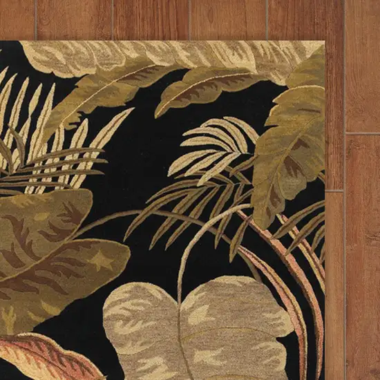 Midnight Black Hand Tufted Tropical Leaves Indoor Area Rug Photo 5