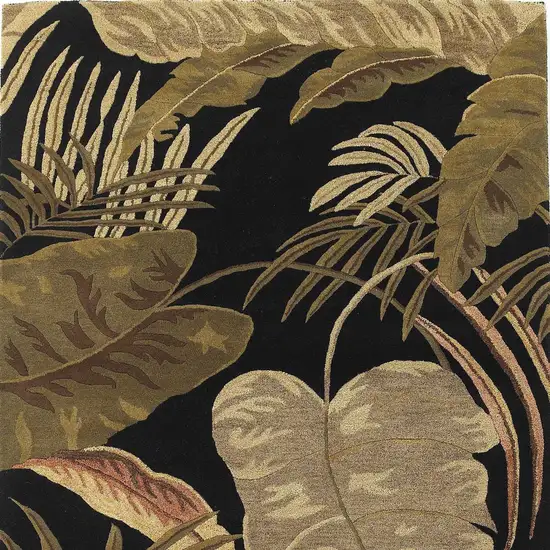 Midnight Black Hand Tufted Tropical Leaves Indoor Area Rug Photo 1