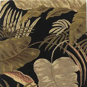 Photo of Midnight Black Hand Tufted Tropical Leaves Indoor Area Rug