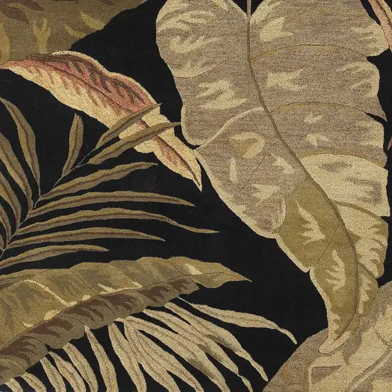 Midnight Black Hand Tufted Tropical Leaves Indoor Area Rug Photo 2