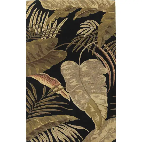 Midnight Black Hand Tufted Tropical Leaves Indoor Area Rug Photo 3