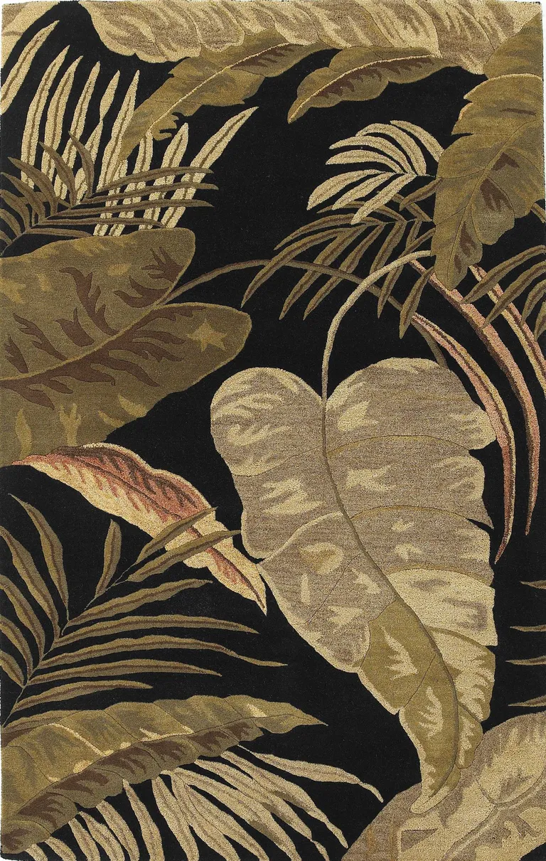 Midnight Black Hand Tufted Tropical Leaves Indoor Area Rug Photo 3