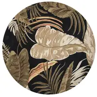 Photo of Midnight Black Hand Tufted Tropical Leaves Round Indoor Area Rug