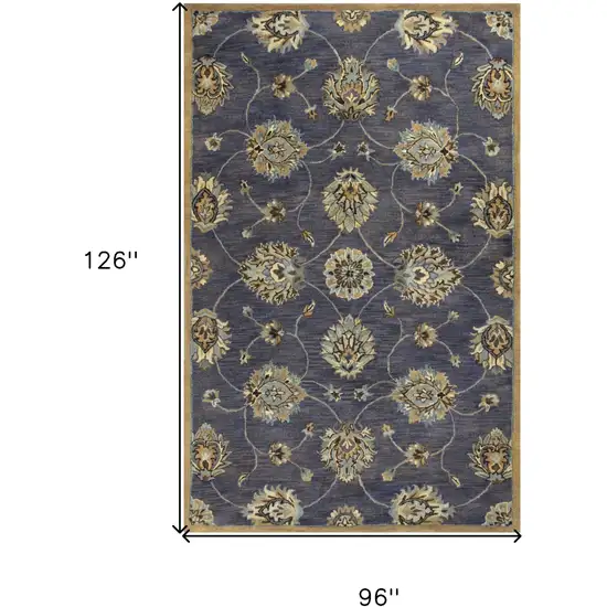 8'X11' Midnight Blue Hand Tufted Traditional Floral Indoor Area Rug Photo 9