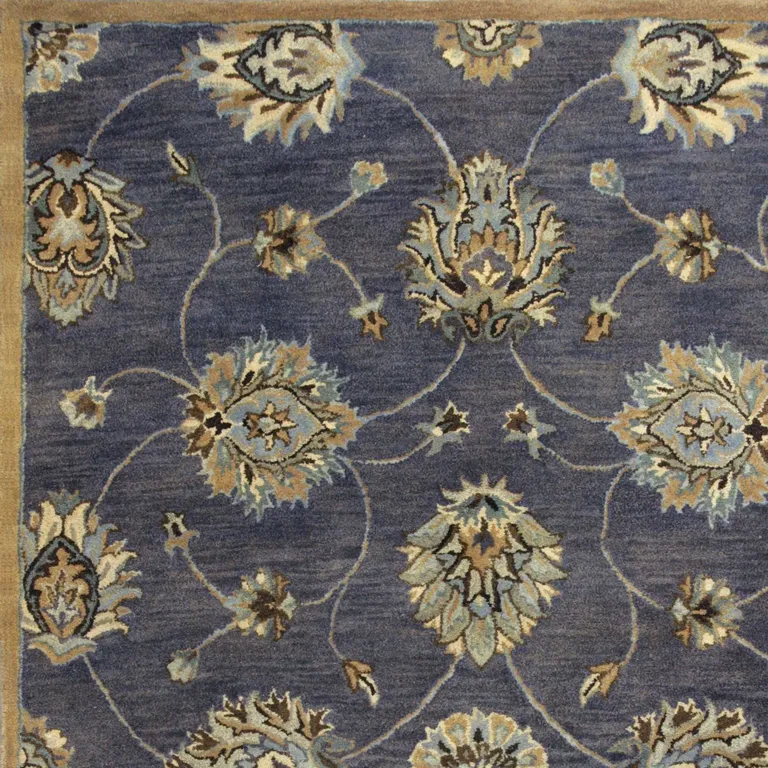 Midnight Blue Hand Tufted Traditional Floral Indoor Area Rug Photo 3