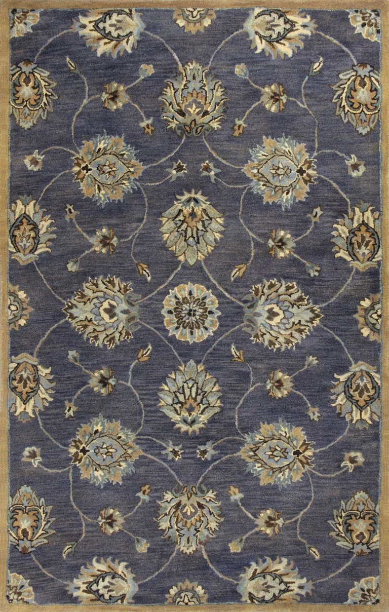 Midnight Blue Hand Tufted Traditional Floral Indoor Area Rug Photo 1