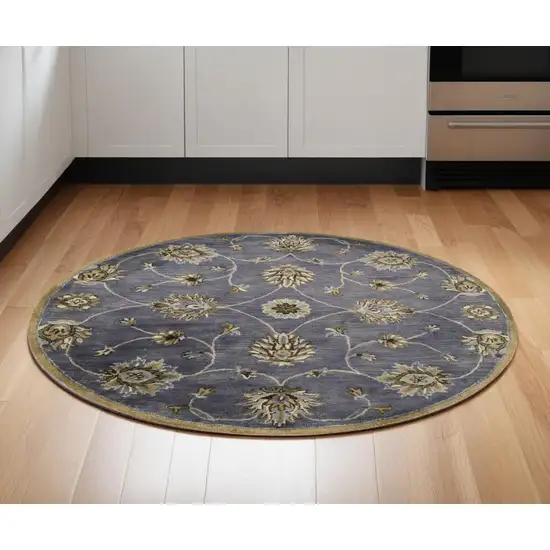 6' Midnight Blue Hand Tufted Traditional Round Indoor Area Rug Photo 1