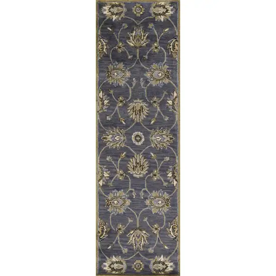 Midnight Blue Hand Tufted Wool Traditional Floral Indoor Runner Rug Photo 1