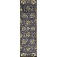 Photo of Midnight Blue Hand Tufted Wool Traditional Floral Indoor Runner Rug