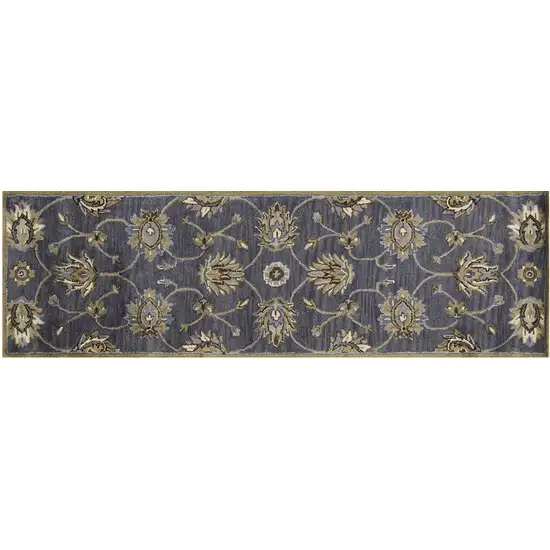 Midnight Blue Hand Tufted Wool Traditional Floral Indoor Runner Rug Photo 2