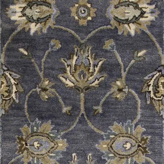 Midnight Blue Hand Tufted Wool Traditional Floral Indoor Runner Rug Photo 3