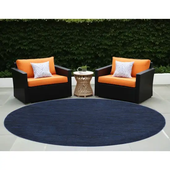 8' Midnight Blue Round Stain Resistant Indoor Outdoor Area Rug Photo 1