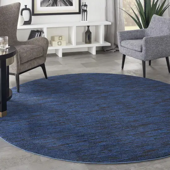 8' Midnight Blue Round Stain Resistant Indoor Outdoor Area Rug Photo 8