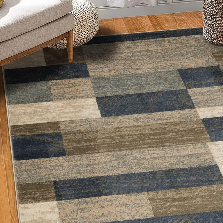 Midnight Navy Patchwork Power Loom Stain Resistant Area Rug Photo 4