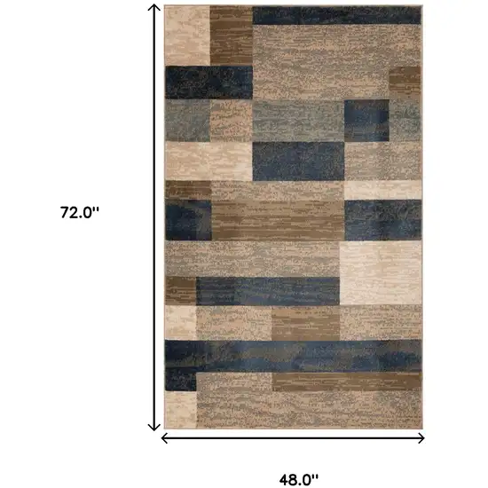 Midnight Navy Patchwork Power Loom Stain Resistant Area Rug Photo 8