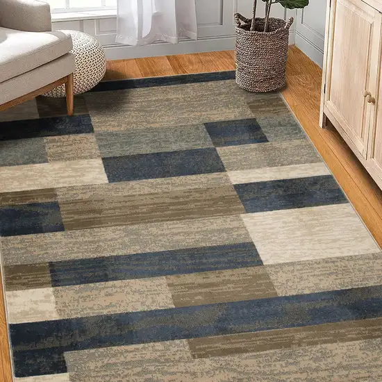 Midnight Navy Patchwork Power Loom Stain Resistant Area Rug Photo 7