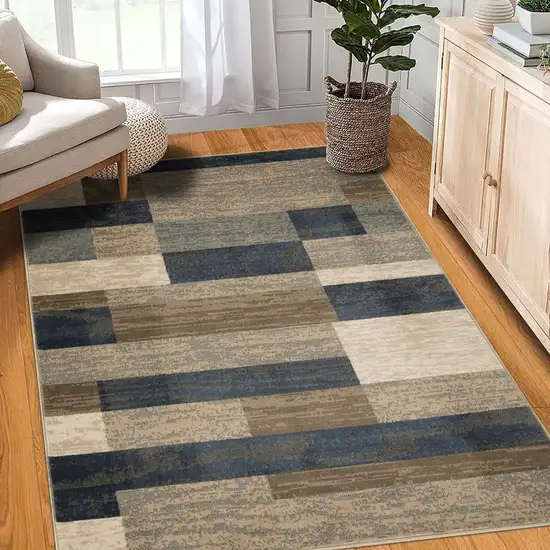 Midnight Navy Patchwork Power Loom Stain Resistant Area Rug Photo 6