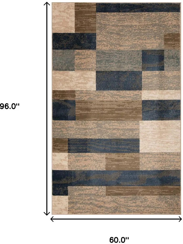 Midnight Navy Patchwork Power Loom Stain Resistant Area Rug Photo 2