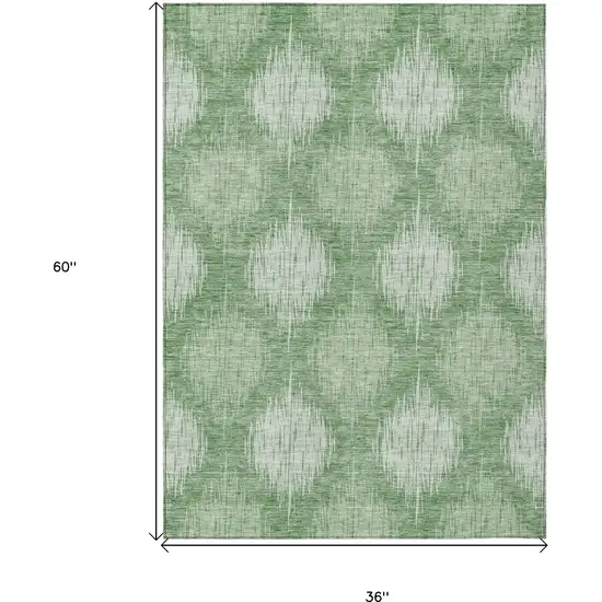 Mint Green And Fern Green Ikat Washable Indoor Outdoor Area Rug Photo 3