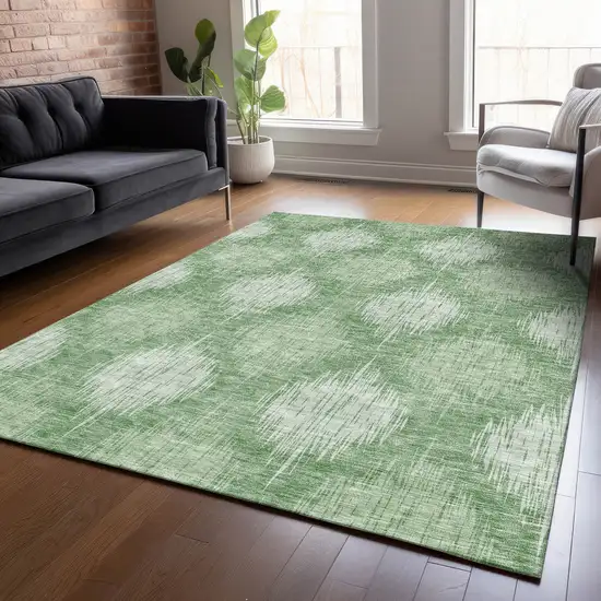 Mint Green And Fern Green Ikat Washable Indoor Outdoor Area Rug Photo 9