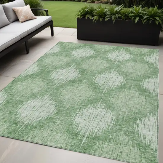 Mint Green And Fern Green Ikat Washable Indoor Outdoor Area Rug Photo 1