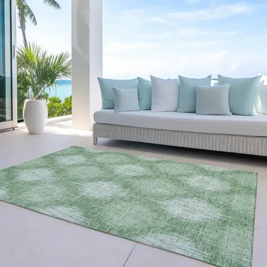 Mint Green And Fern Green Ikat Washable Indoor Outdoor Area Rug Photo 7