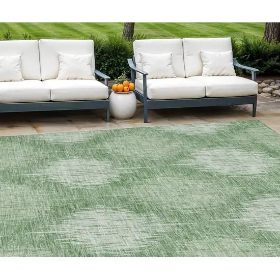 Mint Green And Fern Green Ikat Washable Indoor Outdoor Area Rug Photo 1