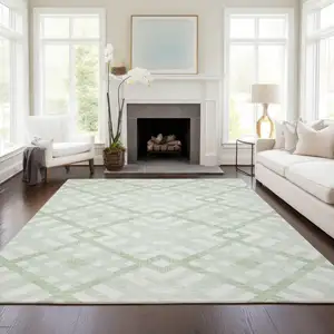 Photo of Mint Green And Ivory Geometric Washable Indoor Outdoor Area Rug