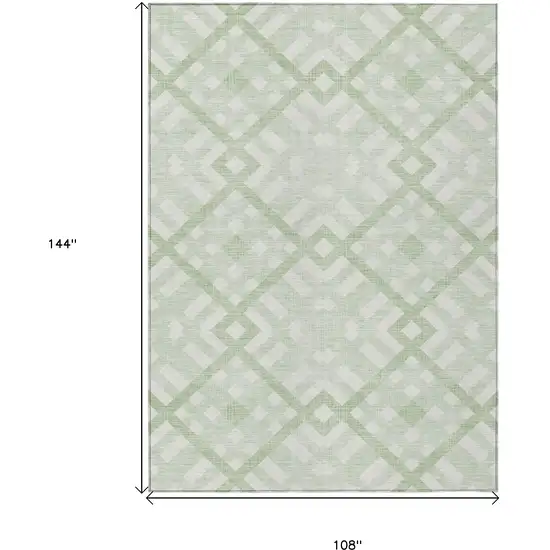 Mint Green And Ivory Geometric Washable Indoor Outdoor Area Rug Photo 3