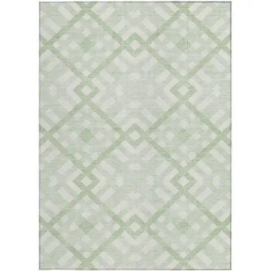 Mint Green And Ivory Geometric Washable Indoor Outdoor Area Rug Photo 5